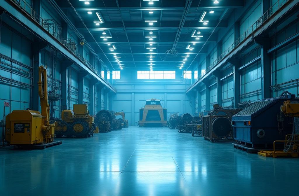 Industrial facility interior with large machinery